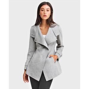 BELLE & BLOOM NWT Bad Girl Wool-Blend Moto Pea Coat in Light Grey Marle Size S